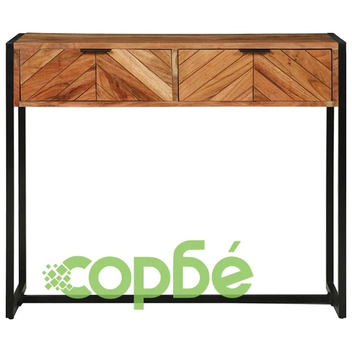 Конзолна маса с 2 чекмеджета и рафт от масивно мангово дърво 90x35x75 см кафяво ➤ топ цена ➤ sorbe.bg