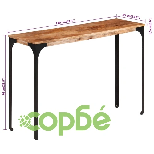 Елегантна конзолна маса от масивно манго дърво и желязо, кафява, 110x35x76см ➤ топ цена ➤ sorbe.bg