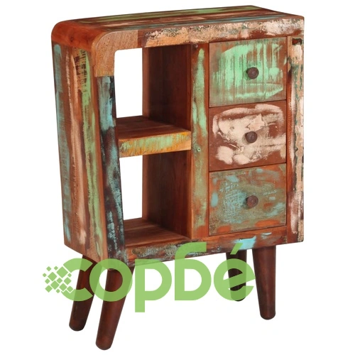 Компактен сайдборд от регенерирано масивно дърво, 55x30x80 см, с метални крака ➤ топ цена ➤ sorbe.bg