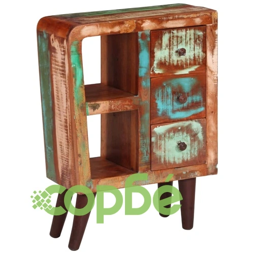 Компактен сайдборд от регенерирано масивно дърво, 55x30x80 см, с метални крака ➤ топ цена ➤ sorbe.bg