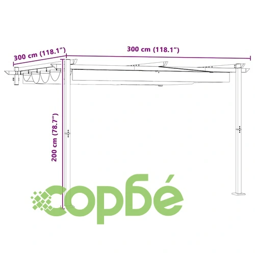 Стенен сенник с прибираем покрив - Крем, 3x3 м, Стомана ➤ топ цена ➤ sorbe.bg