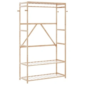 Бамбукова закачалка за дрехи с 3 рафта и 4 куки 110x40x175 см