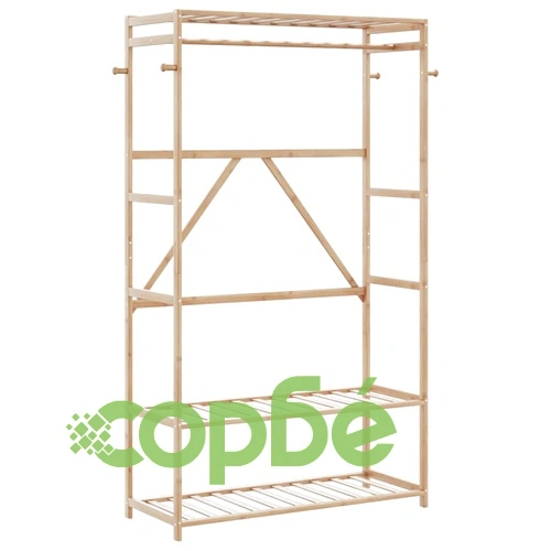 Бамбукова закачалка за дрехи с 3 рафта и 4 куки 110x40x175 см ➤ топ цена ➤ sorbe.bg