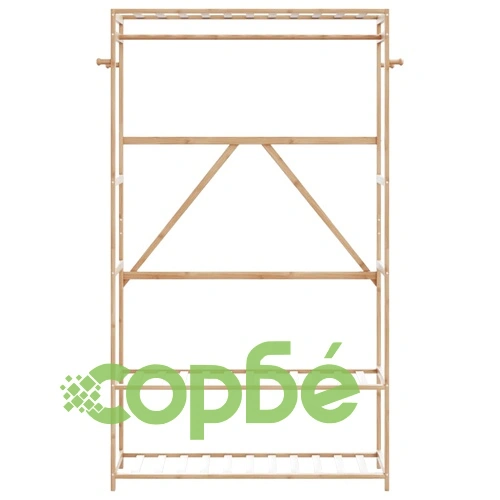 Бамбукова закачалка за дрехи с 3 рафта и 4 куки 110x40x175 см ➤ топ цена ➤ sorbe.bg