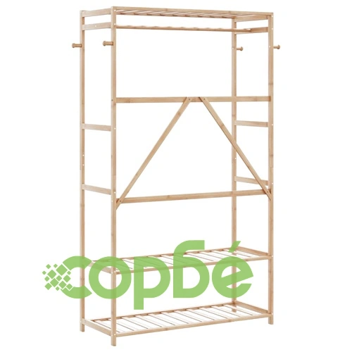 Бамбукова закачалка за дрехи с 3 рафта и 4 куки 110x40x175 см ➤ топ цена ➤ sorbe.bg
