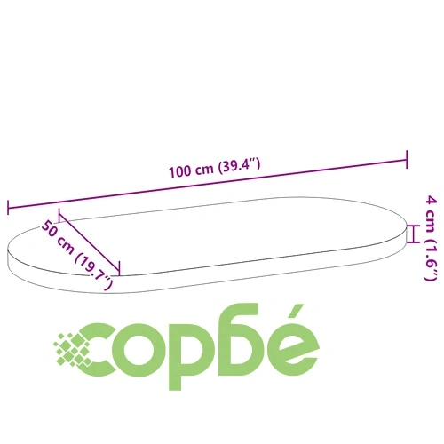 Овален плот за маса от масивен дъб, светлокафяв, 100x50x4 см ➤ топ цена ➤ sorbe.bg