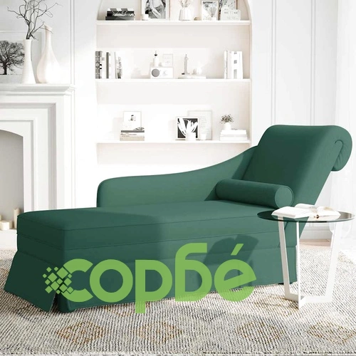 Кушетка от кадифе с болстер и десен подлакътник, тъмнозелена, 145x56x70 см ➤ топ цена ➤ sorbe.bg