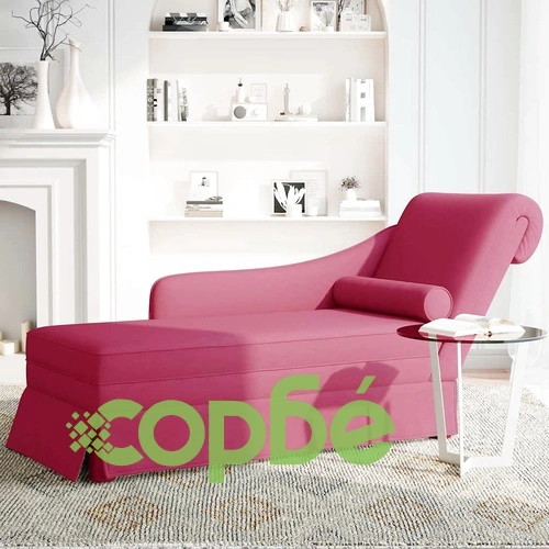 Кушетка с болстер и десен подлакътник от кадифе, виненочервена, 145x56x70 см ➤ топ цена ➤ sorbe.bg