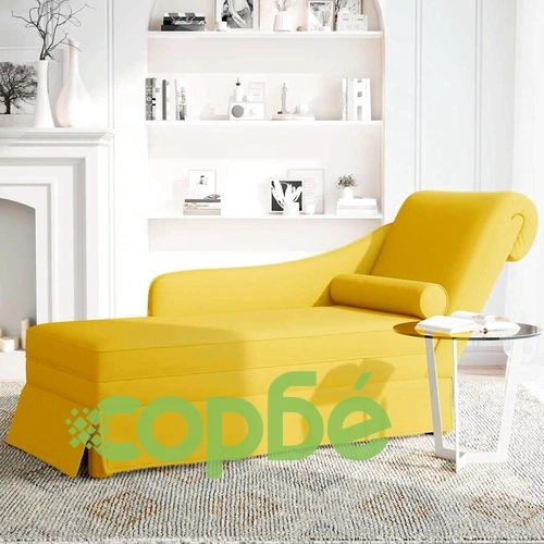 Кушетка от кадифе с болстер и десен подлакътник, жълта, 145x56x70 см ➤ топ цена ➤ sorbe.bg