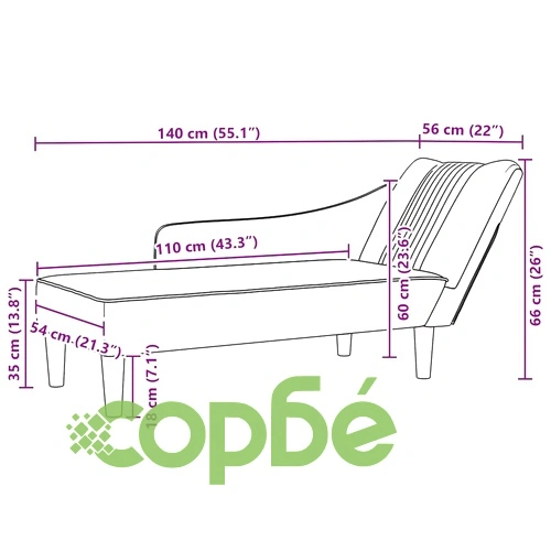 Луксозен Шезлонг с Десен Подлакътник от Полиестерен Плат в Цвят Taupe - 140x56x66 см ➤ топ цена ➤ sorbe.bg