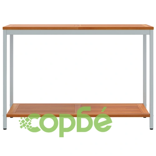 Външна маса от масивно акациево дърво и стомана, 35x110x75 см, натурална и сива ➤ топ цена ➤ sorbe.bg