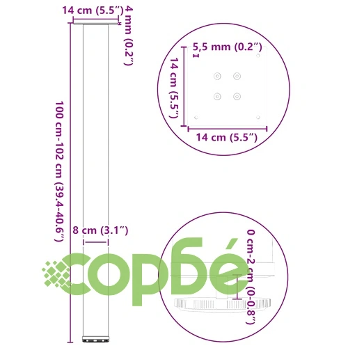 Крака за бар маса от стомана, 4 бр., черни, 100-102 см, регулируеми ➤ топ цена ➤ sorbe.bg