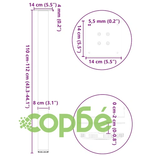 Крака за бар маса 4 бр. черни 110-112 см от прахово боядисана стомана ➤ топ цена ➤ sorbe.bg