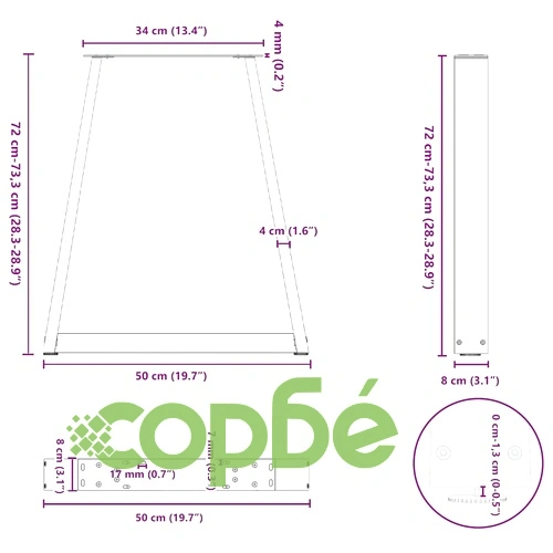 V-образни крака за холна маса 2 бр, черни, 50x(72-73)см, стоманени ➤ топ цена ➤ sorbe.bg
