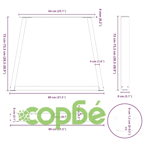 V-образни крака за трапезна маса от стомана, 3 бр, бели, 80x(72-73,3) см ➤ топ цена ➤ sorbe.bg