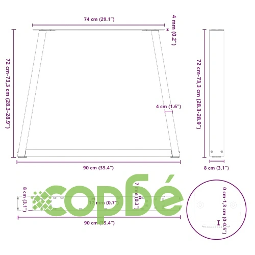 V-образни крака за трапезна маса от стомана, 3 броя, 90x(72-73,3) см ➤ топ цена ➤ sorbe.bg