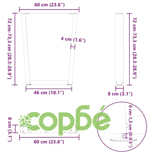 V-образни крака за трапезна маса, 2 бр., Антрацит, 60x(72-73,3) см, Стомана ➤ топ цена ➤ sorbe.bg
