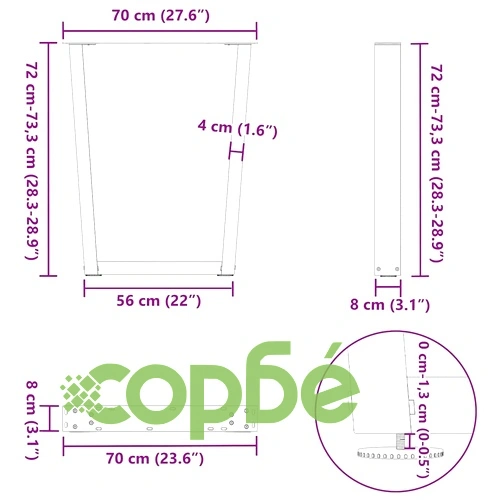Крака за трапезна маса V-образна форма, 2 бр., бели, 70x(72-73,3) см, стомана ➤ топ цена ➤ sorbe.bg