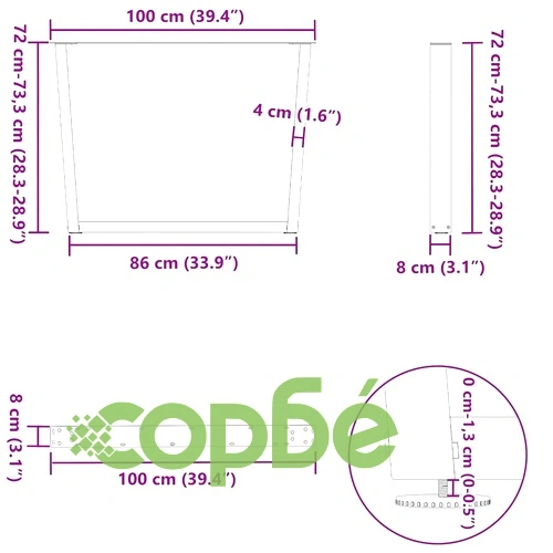 V-образни крака за трапезна маса - 2 бр., антрацит, стомана, 100x(72-73,3) см ➤ топ цена ➤ sorbe.bg