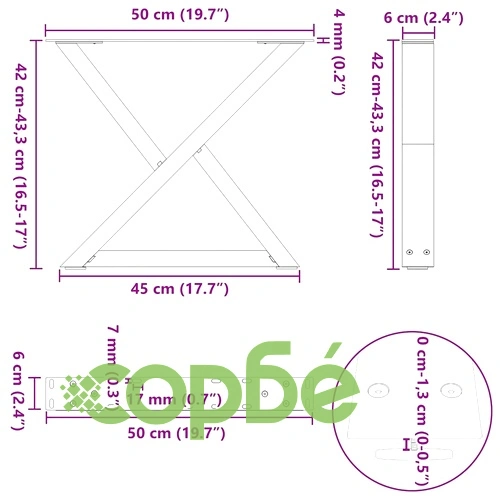 Крака за масичка за кафе, 2 бр., черни, 50x(42-43,3) см, стоманени ➤ топ цена ➤ sorbe.bg