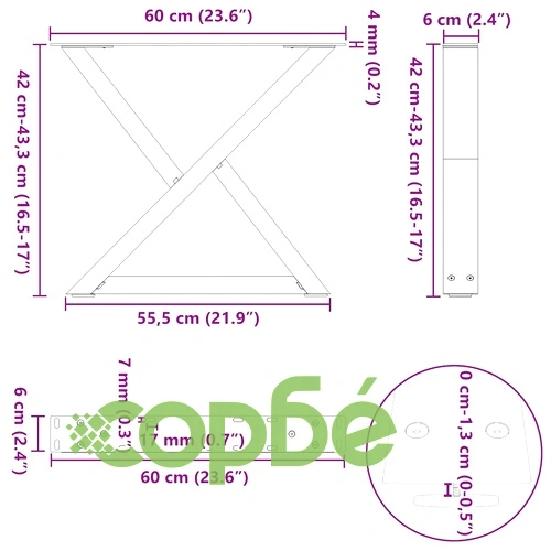 Комплект метални крака за масичка за кафе, 2 бр., бели, 60x(42-43,3) см, стомана ➤ топ цена ➤ sorbe.bg