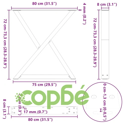 Комплект метални крака за маса 2 бр. - антрацит, 80x(72-73,3) см, стоманени с регулируеми нивелири ➤ топ цена ➤ sorbe.bg