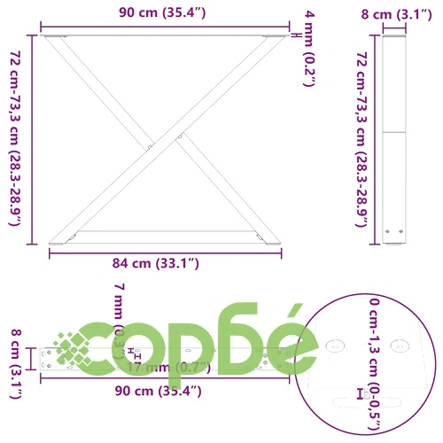 Метални Крака за Трапезна Маса - 2 бр. Бели, 90x(72-73,3) см, Стоманени с Регулируема Височина ➤ топ цена ➤ sorbe.bg