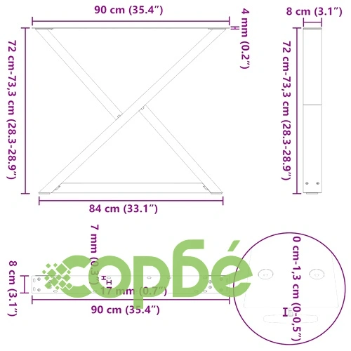 Стоманени крака за маса за хранене, 2 бр., антрацит, 90x(72-73,3) см, с регулируема височина ➤ топ цена ➤ sorbe.bg