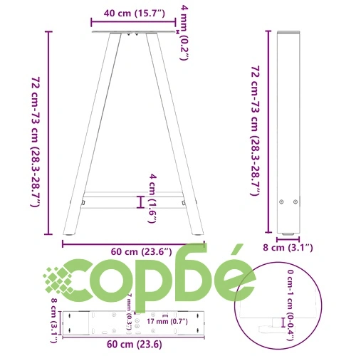 А-образни крака за маса 2 бр, антрацит, 60x(72-73)см, стомана ➤ топ цена ➤ sorbe.bg