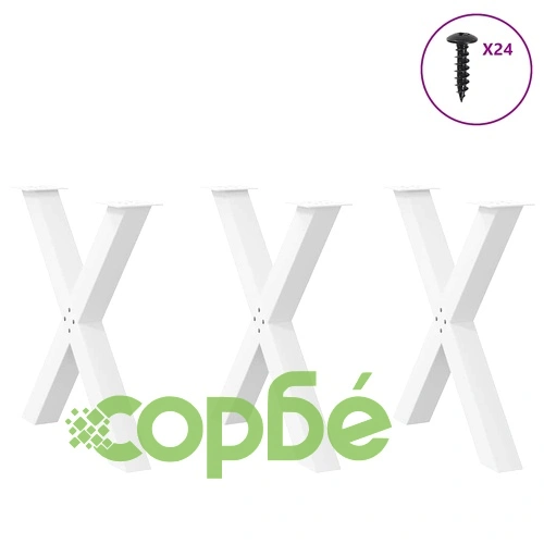 Крака за маса, X-образни, 3 броя, бяла стомана, 70x(72-73) см ➤ топ цена ➤ sorbe.bg