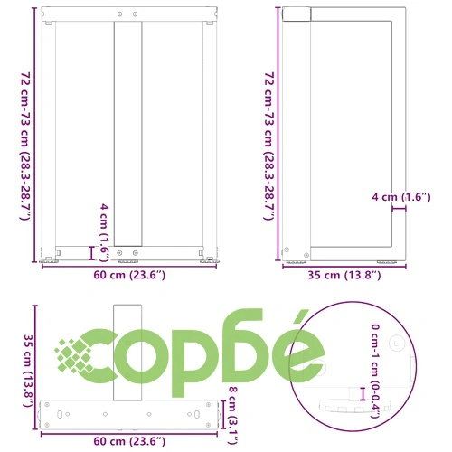 Метални крака за трапезна маса, Т-образни, 2 бр., бели, 60x35x(72-73) см, стомана ➤ топ цена ➤ sorbe.bg
