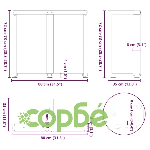 Метални крака за трапезна маса Т-образни 2 бр. 80x35x(72-73) см стомана бели ➤ топ цена ➤ sorbe.bg