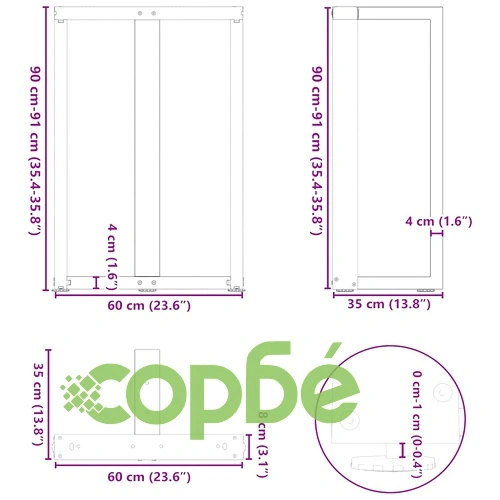 Т-образни крака за бар маса от естествена стомана, 2 бр., 60x35x(90-91) см ➤ топ цена ➤ sorbe.bg
