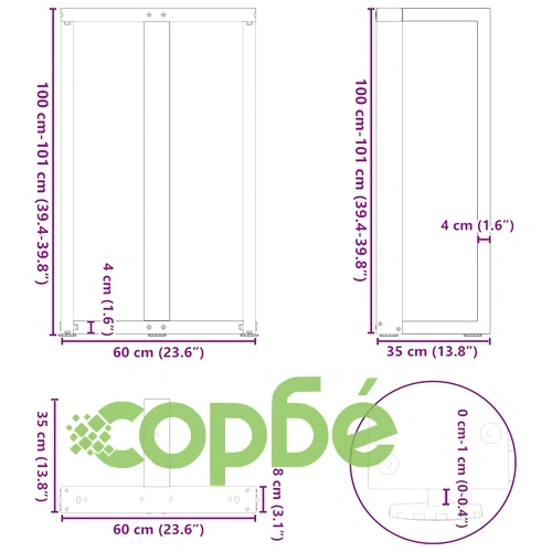 Крака за бар маса Т-образни 2 бр. черни 60x35x(100-101) см стомана ➤ топ цена ➤ sorbe.bg