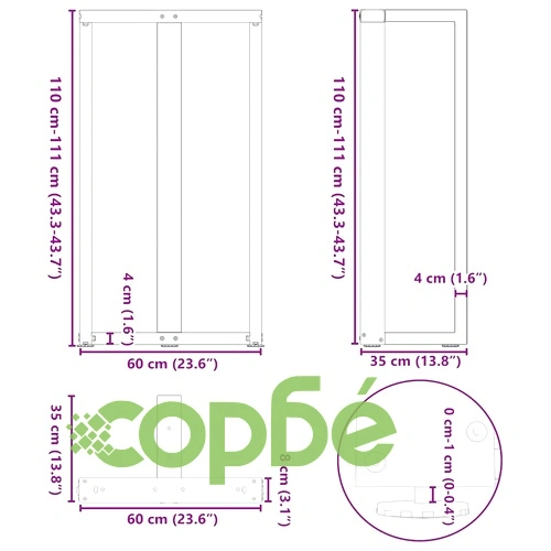 Крака за бар маса Т-образни 2 бр. бели 60x35x(110-111) см стомана ➤ топ цена ➤ sorbe.bg