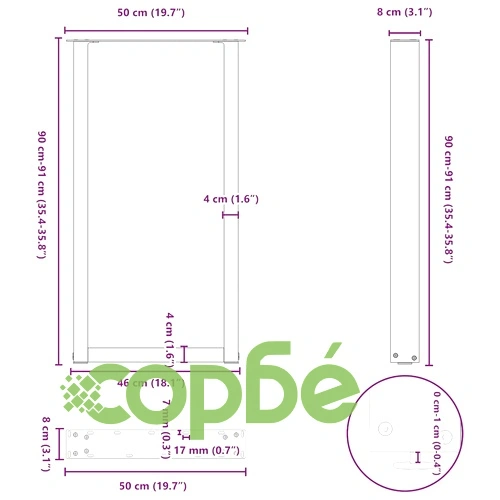 U-образни крака за холна маса, 2 бр., черни, 50x(90-91)см, стомана ➤ топ цена ➤ sorbe.bg