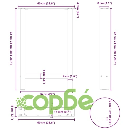 Крака за трапезна маса от стомана, бели, 2 бр., 60x(72-73) см ➤ топ цена ➤ sorbe.bg