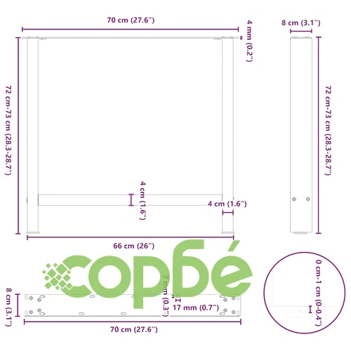 Крака за трапезна маса от стомана, антрацит, 2 бр., 70x(72-73) cm ➤ топ цена ➤ sorbe.bg