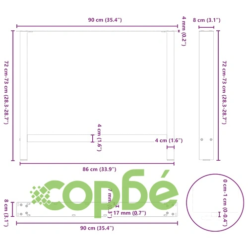 Крака за трапезна маса от стомана Антрацит 2 бр. 90x(72-73) cm ➤ топ цена ➤ sorbe.bg