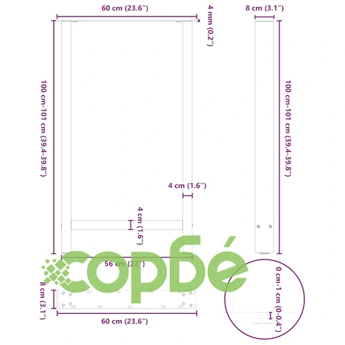 Комплект крака за бар маса 2 бр. - черни, 60x(100-101) cm, метална конструкция от прахово боядисана стомана ➤ топ цена ➤ sorbe.bg