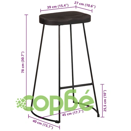 Бар табуретки от мангово масивно дърво, 2 броя, черни, 45x40x78 см ➤ топ цена ➤ sorbe.bg
