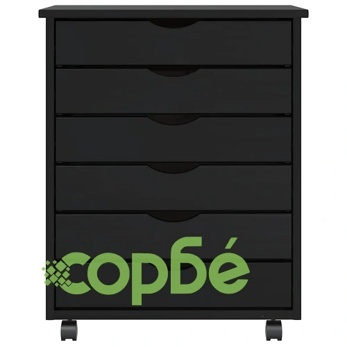 Подвижен шкаф с 6 чекмеджета MOSS - Черен от масивна борова дървесина ➤ топ цена ➤ sorbe.bg