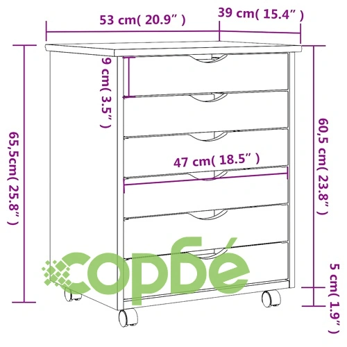 Подвижен шкаф с 6 чекмеджета MOSS - Черен от масивна борова дървесина ➤ топ цена ➤ sorbe.bg