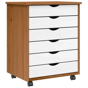 Шкаф с 6 чекмеджета на колелца MOSS, меденокафяв, от масивна борова дървесина, 53x39x65,5 см