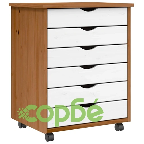 Шкаф с 6 чекмеджета на колелца MOSS, меденокафяв, от масивна борова дървесина, 53x39x65,5 см ➤ топ цена ➤ sorbe.bg