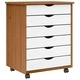 Шкаф с 6 чекмеджета на колелца MOSS, меденокафяв, от масивна борова дървесина, 53x39x65,5 см