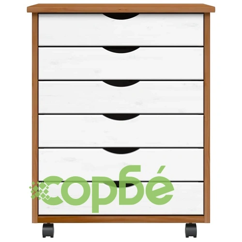 Шкаф с 6 чекмеджета на колелца MOSS, меденокафяв, от масивна борова дървесина, 53x39x65,5 см ➤ топ цена ➤ sorbe.bg