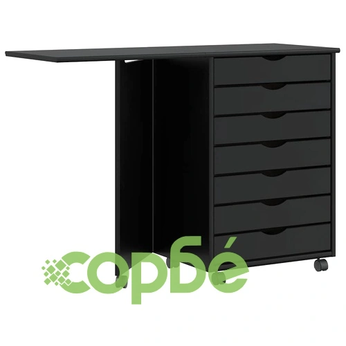 Подвижен шкаф с бюро MOSS от масивна борова дървесина - Черен, 105,5 x 39 x 74,5 см ➤ топ цена ➤ sorbe.bg