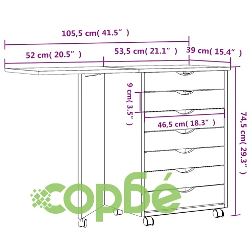 Подвижен шкаф с бюро MOSS от масивна борова дървесина - Черен, 105,5 x 39 x 74,5 см ➤ топ цена ➤ sorbe.bg