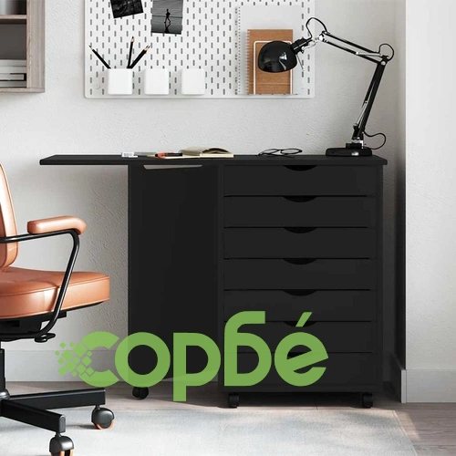 Подвижен шкаф с бюро MOSS от масивна борова дървесина - Черен, 105,5 x 39 x 74,5 см ➤ топ цена ➤ sorbe.bg